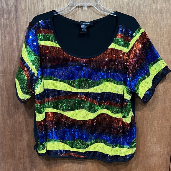 Ashley Stewart Vibrant Sequin Stripe Top - Picture 1 of 2